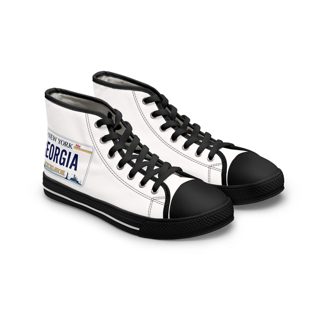 Stylish Women's High Top Sneakers with Georgia Plate Design, Trendy Casual Footwear, Unique Gift for Her, Travel Enthusiast Shoes, Fun [...]