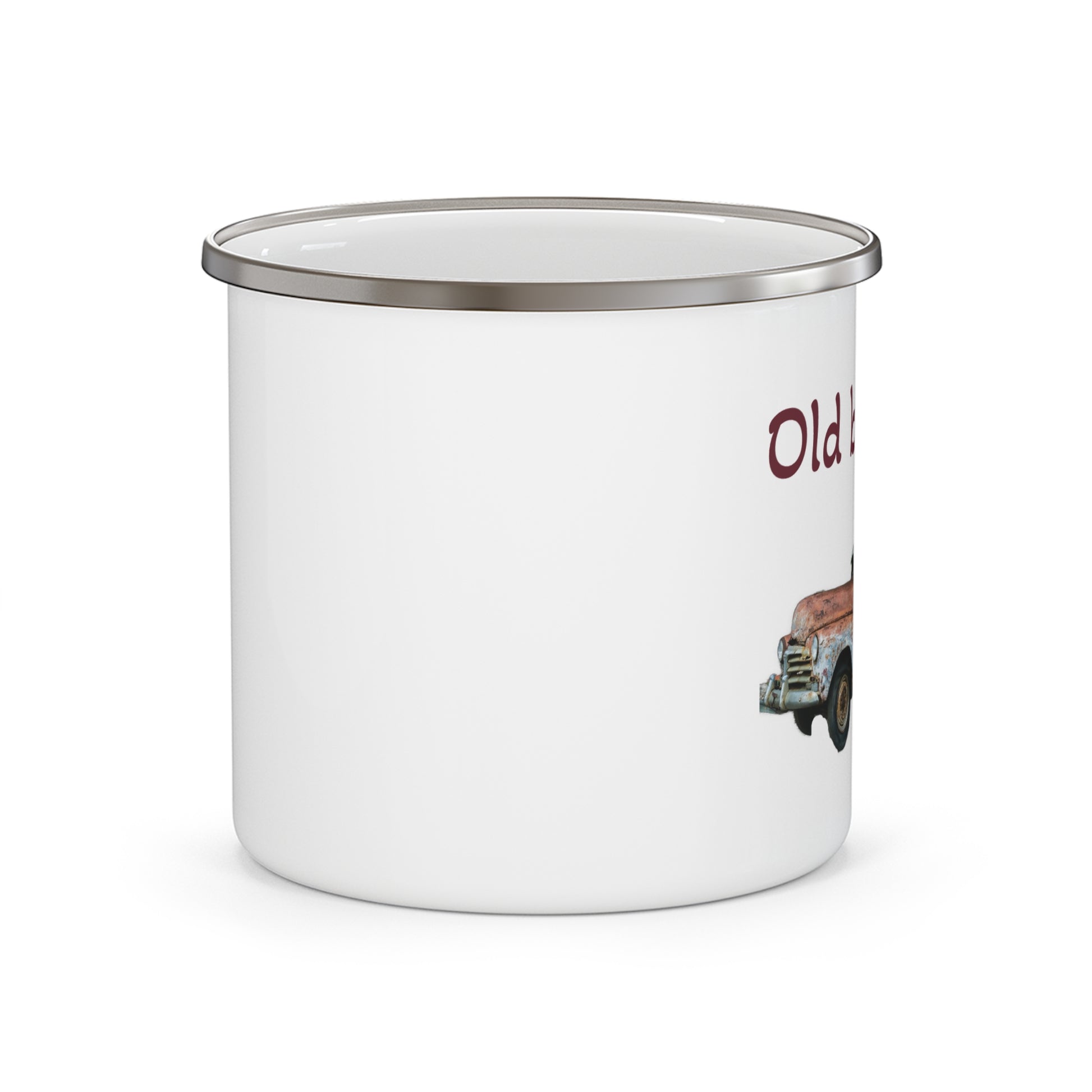 Vintage-Inspired Enamel Camping Mug - 'Old But Cold' Design