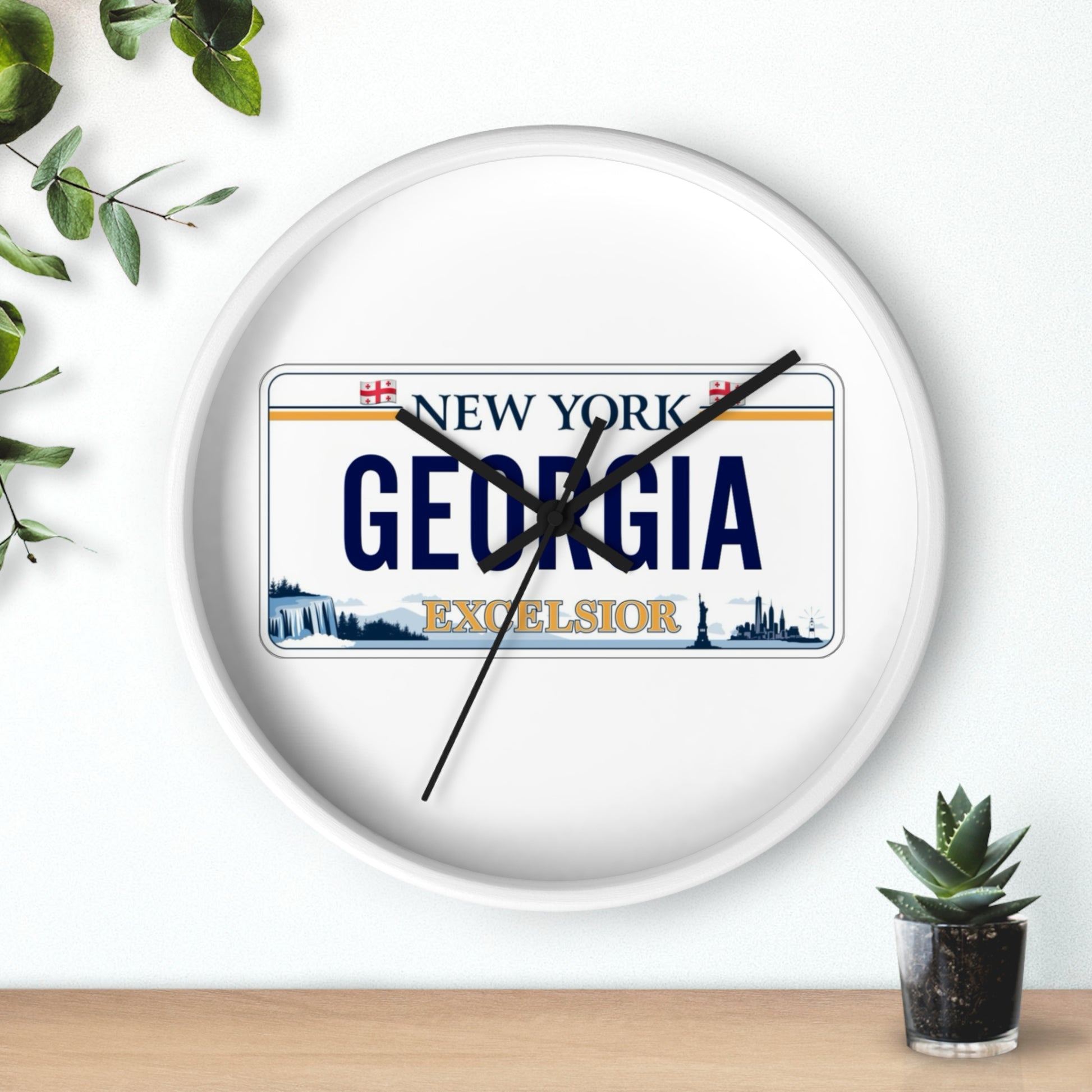 New York Georgia License Plate Wall Clock