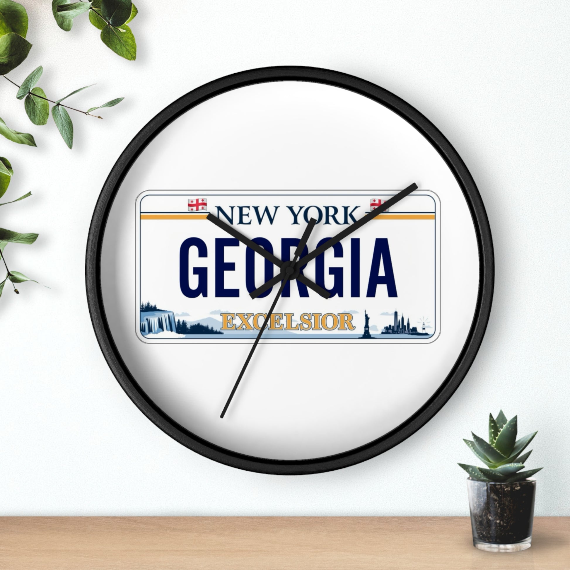 New York Georgia License Plate Wall Clock
